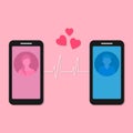Smartphones with avatars. Dating and online communication. Virtual romantic date. Familiarity with the concept of a smartphone app